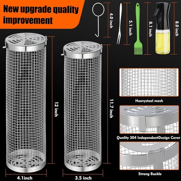 Stainless Steel Grilling Baskets Set for Outdoor BBQ - 2 Pcs
