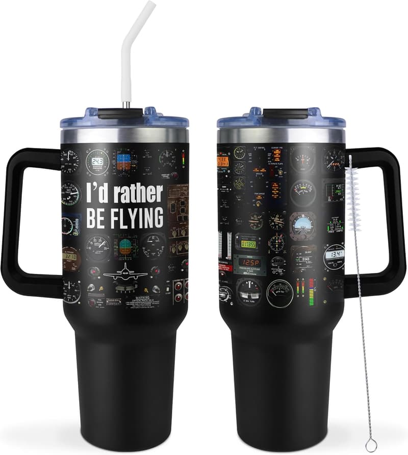 Aviation Gift for Pilots: 40oz Tumbler with Handle & Straw