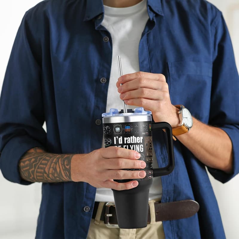 Aviation Gift for Pilots: 40oz Tumbler with Handle & Straw
