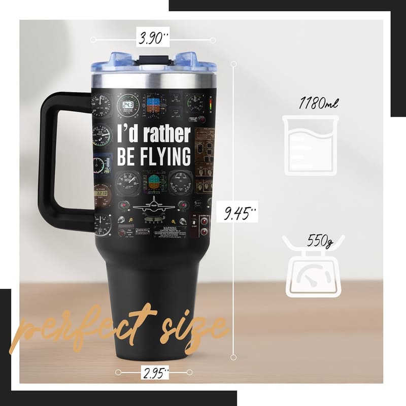 Aviation Gift for Pilots: 40oz Tumbler with Handle & Straw
