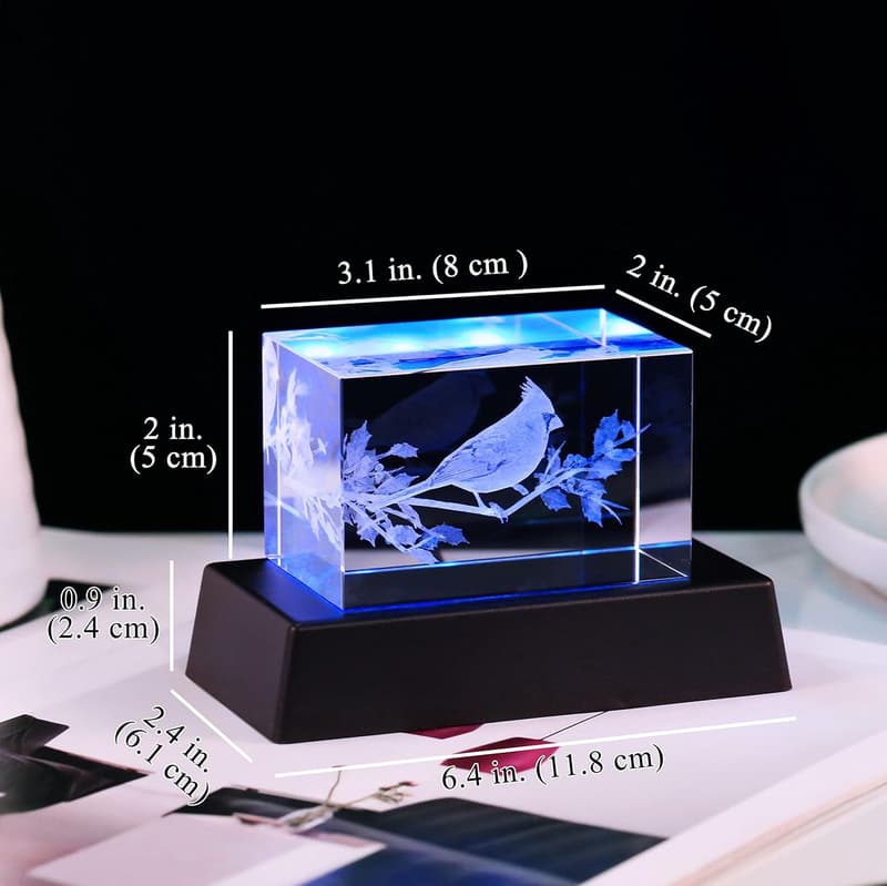 3D Laser Engraved Red Cardinal Night Light for Sympathy