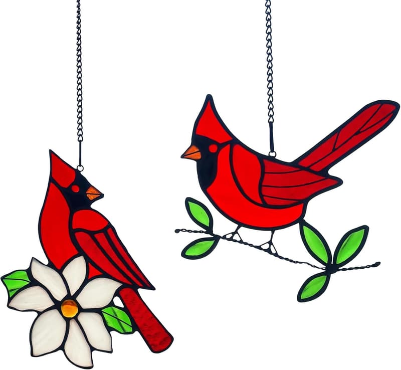 Handmade Stained Glass Cardinal Suncatcher Gift for Mom