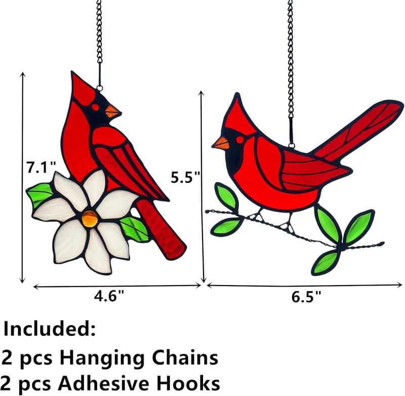 Handmade Stained Glass Cardinal Suncatcher Gift for Mom