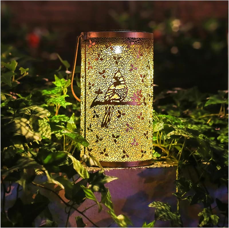 Outdoor Cardinal Solar Lanterns - Metal Bird LED Lights for Garden