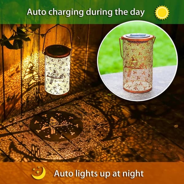 Outdoor Cardinal Solar Lanterns - Metal Bird LED Lights for Garden