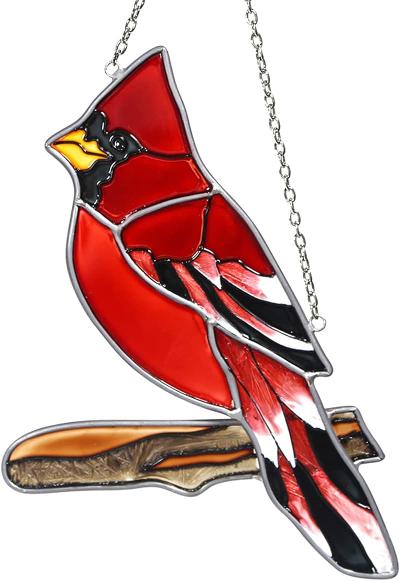 Red Cardinal Stained Glass Suncatcher for Bird Lovers