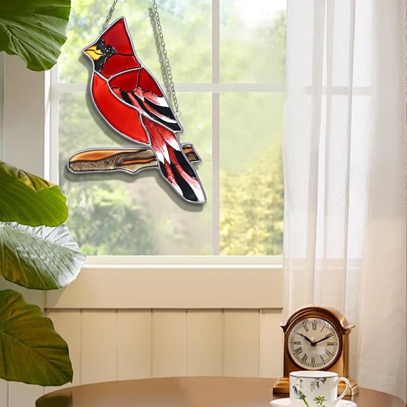 Red Cardinal Stained Glass Suncatcher for Bird Lovers