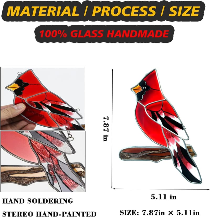 Red Cardinal Stained Glass Suncatcher for Bird Lovers