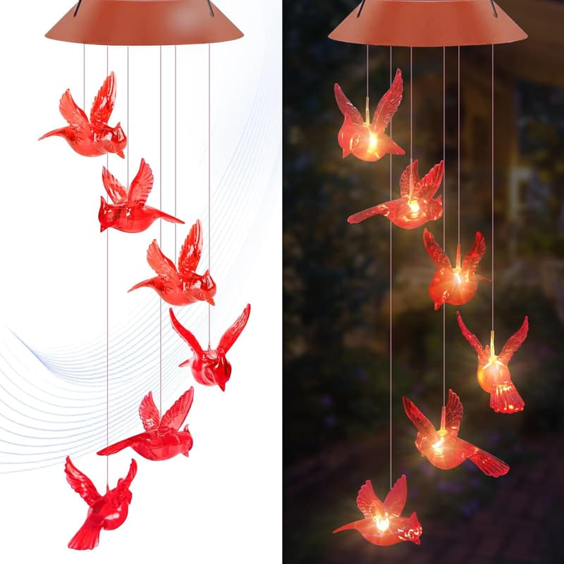 Solar Cardinal Bird Wind Chimes - Unique Outdoor Decor for Moms