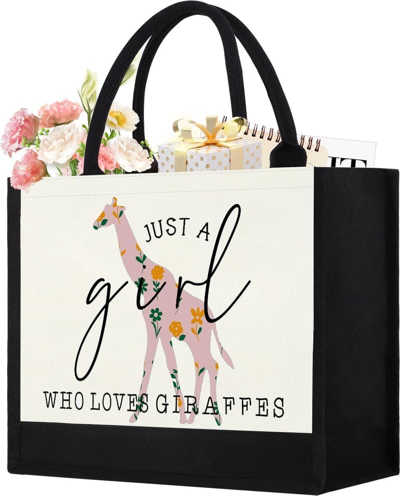 Giraffe Lover Canvas Tote Bag - Cute Reusable Gift for Women