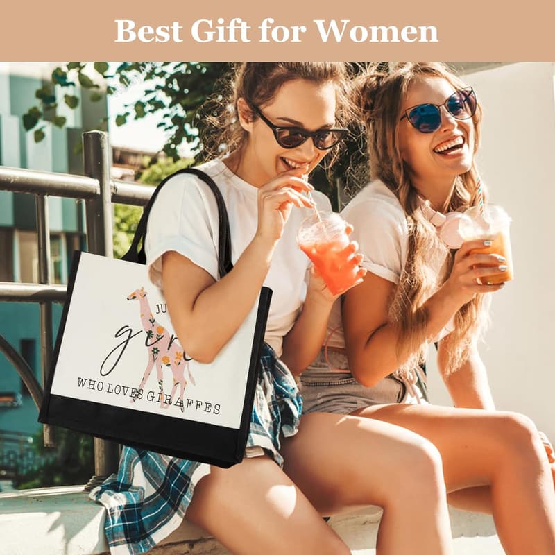 Giraffe Lover Canvas Tote Bag - Cute Reusable Gift for Women