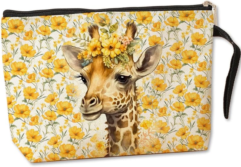 Giraffe Cosmetic Bag for Women - Floral Toiletry Organizer