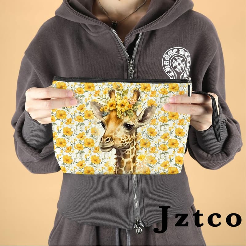 Giraffe Cosmetic Bag for Women - Floral Toiletry Organizer