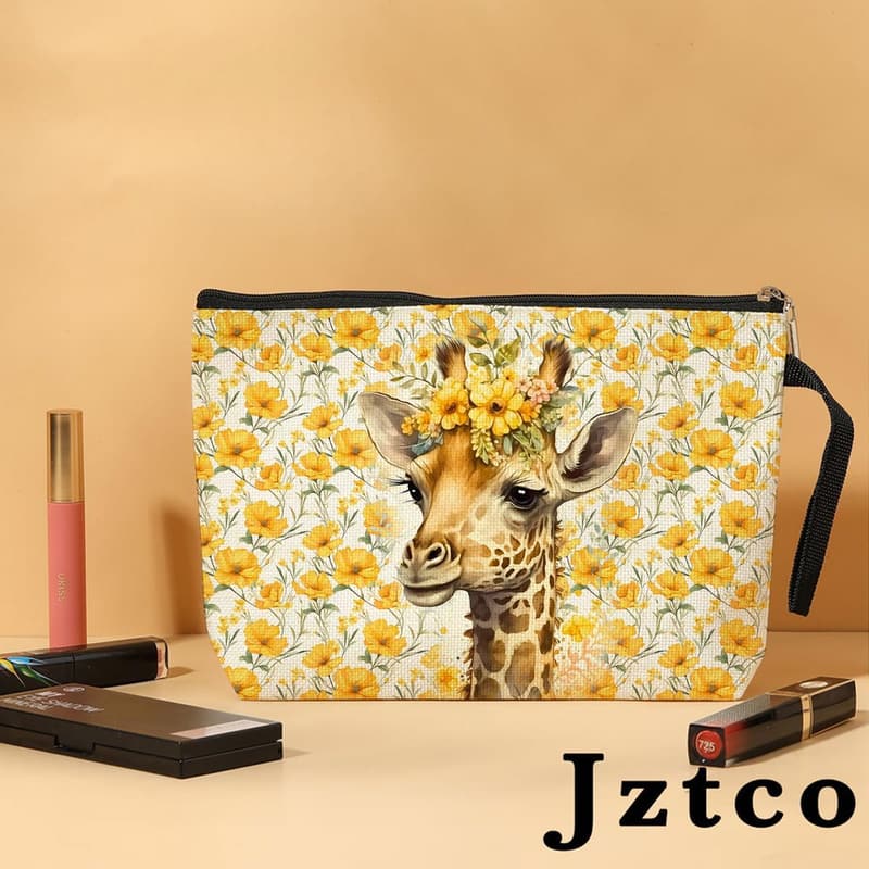 Giraffe Cosmetic Bag for Women - Floral Toiletry Organizer