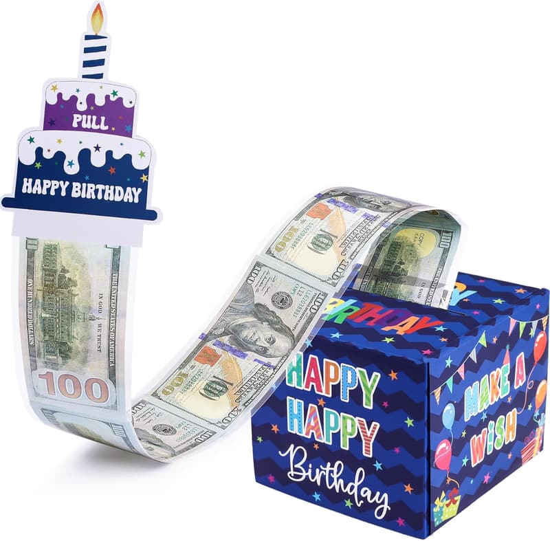 Birthday Money Box with Pull-Out Card & 100 Bags for Cash Gifts