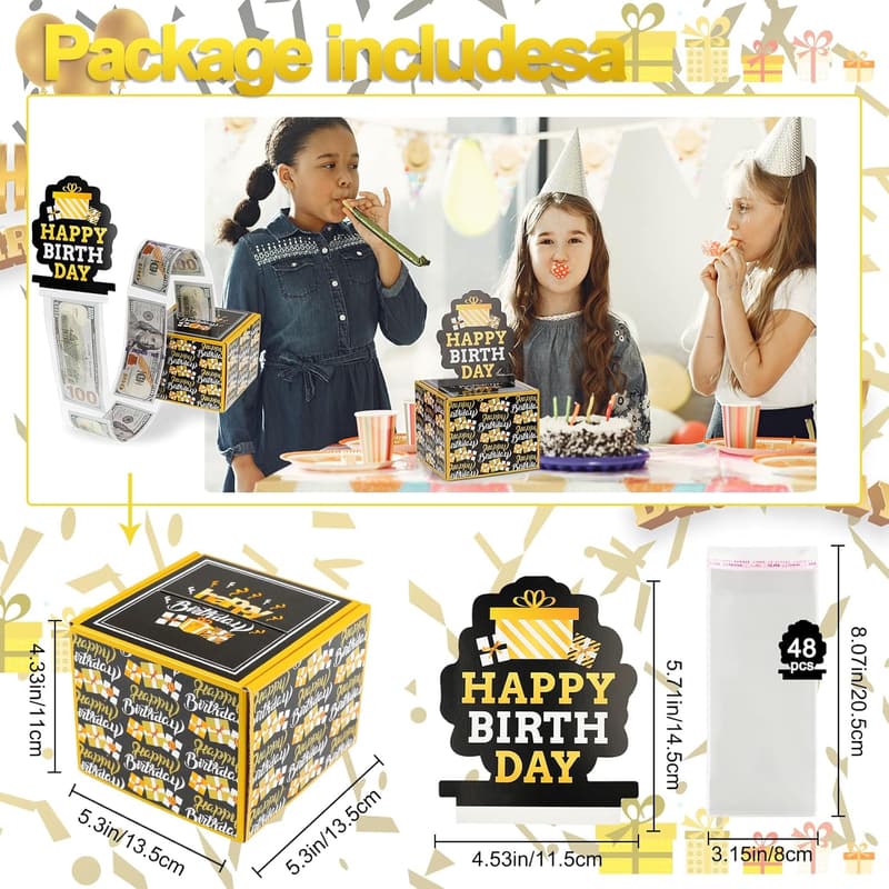 Creative Birthday Money Box with Cards & 48 Gift Bags (Yellow)