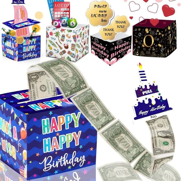 Birthday Money Box with Pull-Out Card & 30 Bags – Fun Gift for All