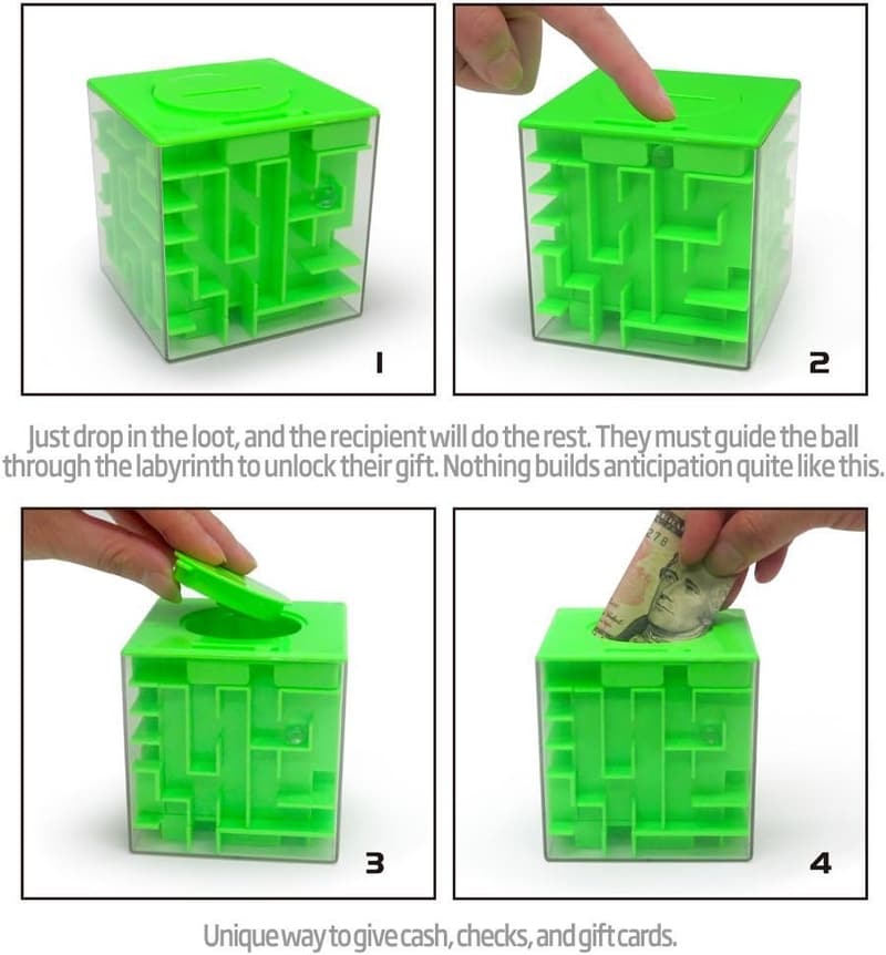 Money Maze Puzzle Box - Fun Gift for Kids and Adults (Green)
