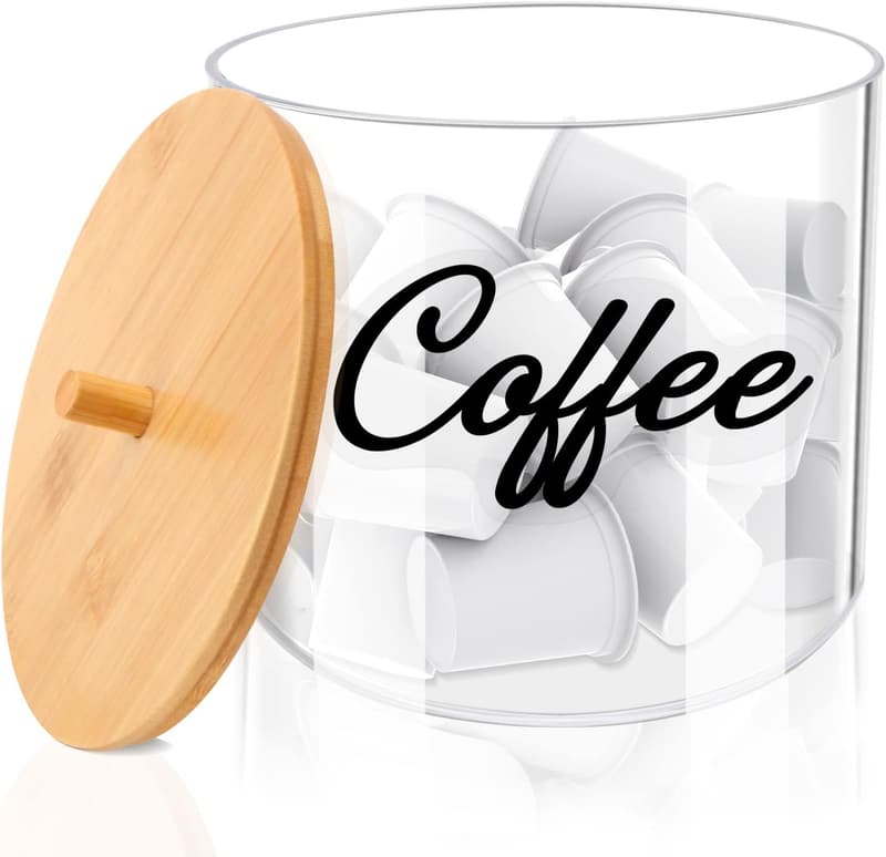 Coffee Pod Holder with Bamboo Lid - 80-Ounce Organizer for K-Cups