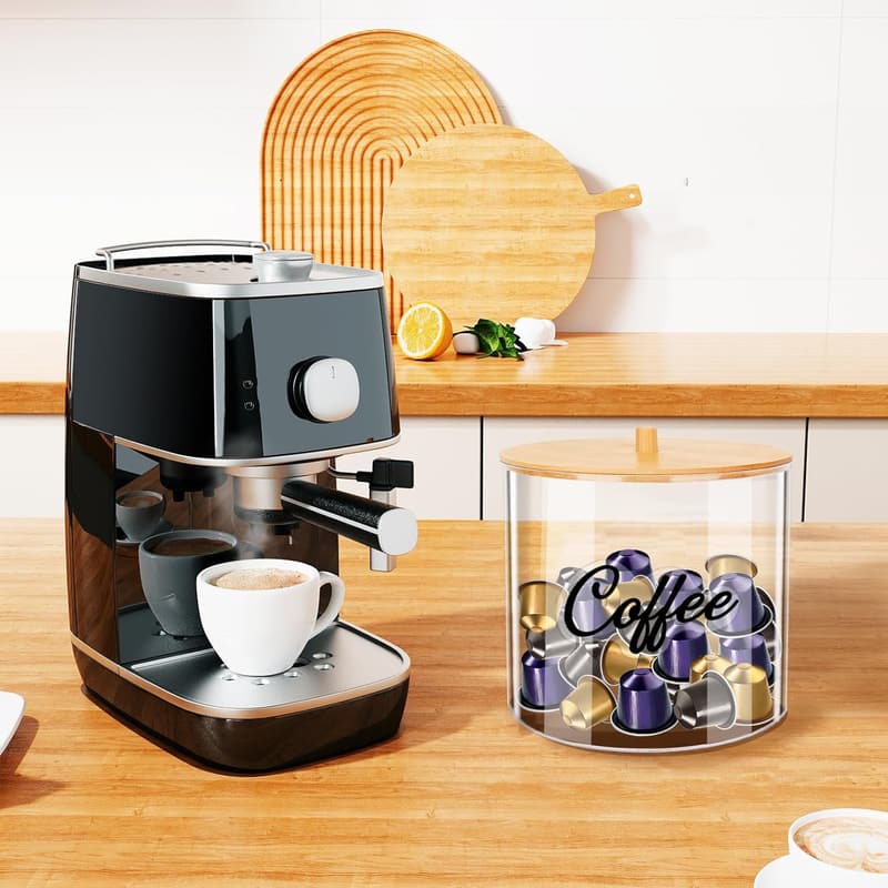 Coffee Pod Holder with Bamboo Lid - 80-Ounce Organizer for K-Cups