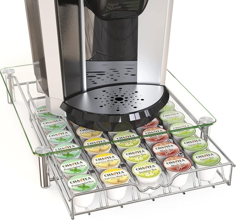 Chrome Tempered Glass K-Cup Holder Drawer for 30 Pods