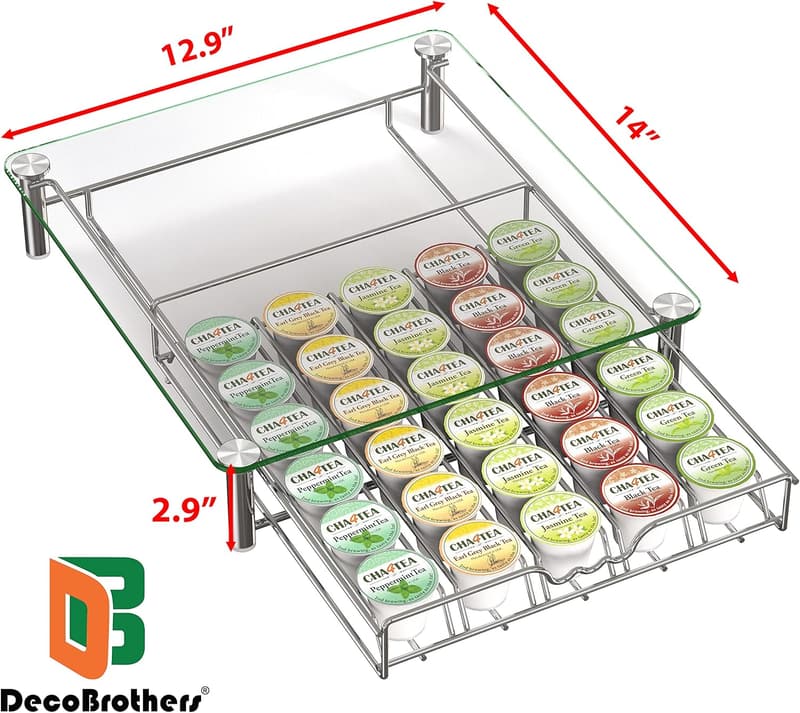 Chrome Tempered Glass K-Cup Holder Drawer for 30 Pods