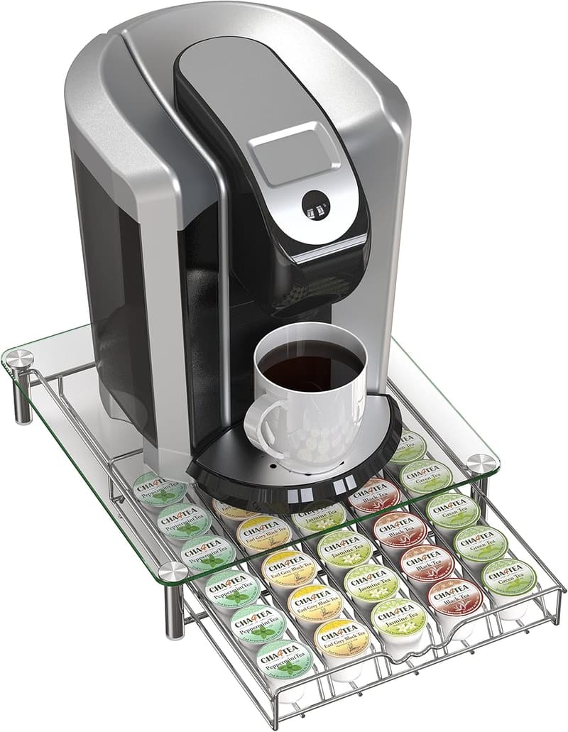 Chrome Tempered Glass K-Cup Holder Drawer for 30 Pods