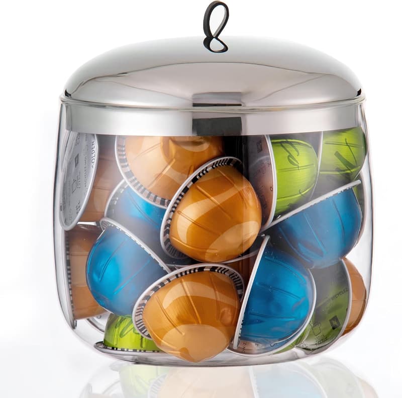 Coffee Pod Organizer for 30 Nespresso Vertuo Pods - Glass Storage