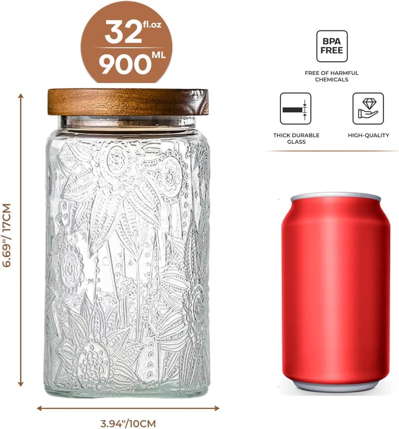 Airtight 32oz Vintage Glass Storage Jar with Lid