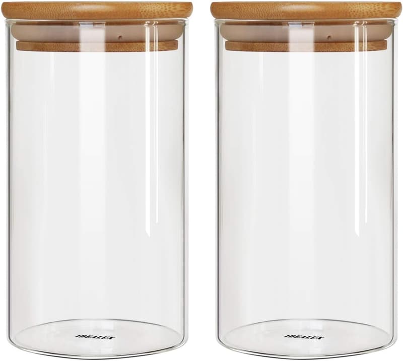 Round Glass Storage Jar Set - 48 oz Coffee & Food Container (2 Pack)