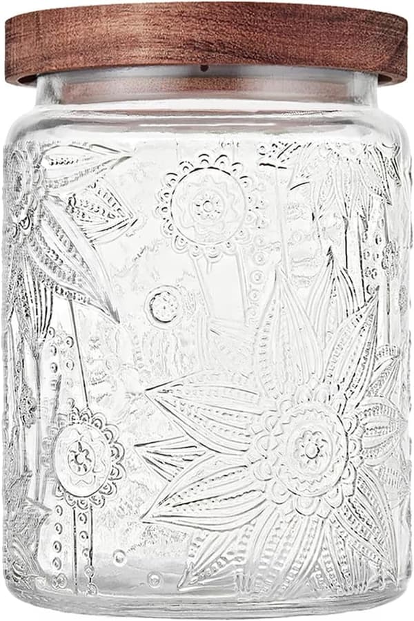 Airtight Vintage Glass Jar with Wooden Lid – 23.7 fl oz Food Storage
