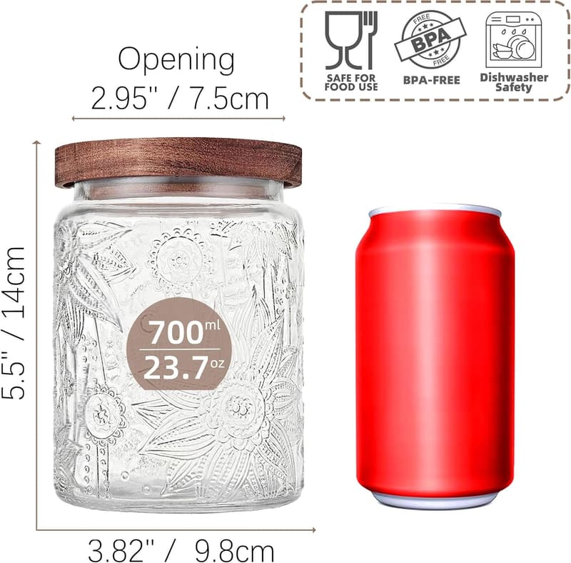 Airtight Vintage Glass Jar with Wooden Lid – 23.7 fl oz Food Storage