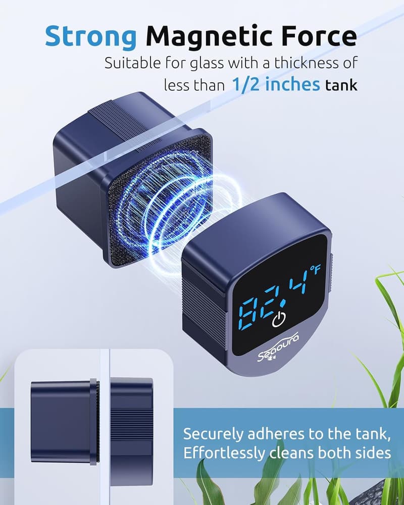 Aquarium Magnetic Cleaner with Thermometer for Glass Tanks