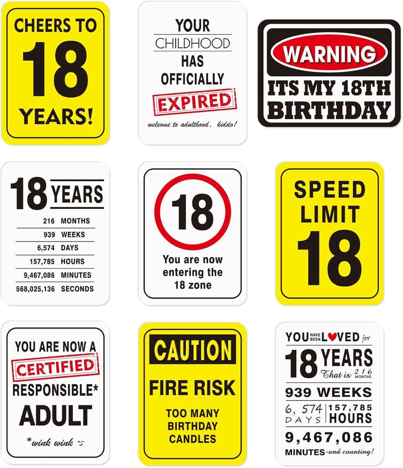 18th Birthday Party Decorations - 9PCS Wall Signs & Banner
