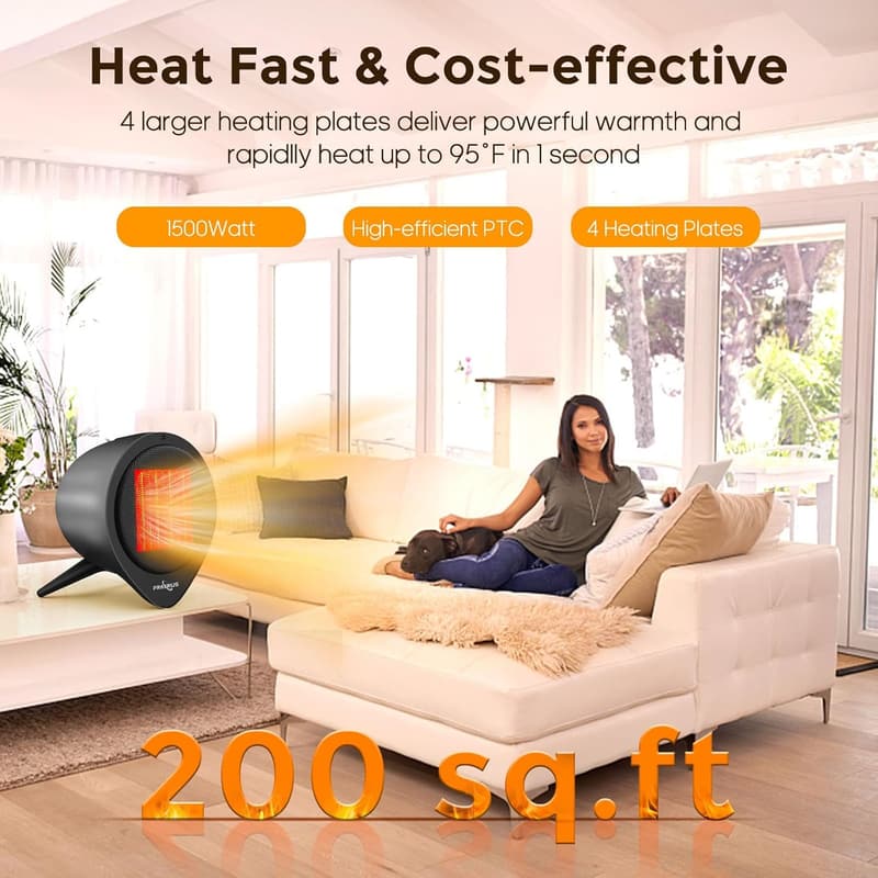 1500W Mini Ceramic Space Heater with Timer - Safe & Quiet