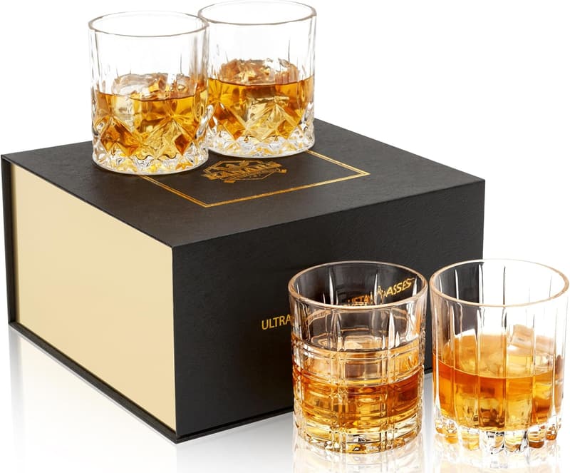 Whiskey Glass Set – 10 oz Ultra Clear Crystal, Luxurious Box, Set of 4