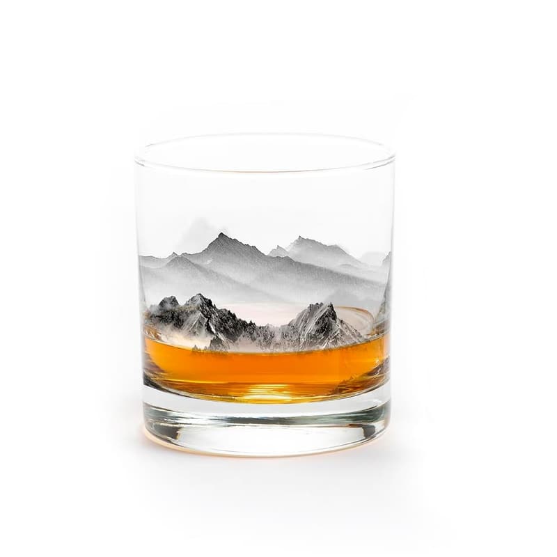 Nature-Themed Black Lantern Whiskey Glasses, 11oz