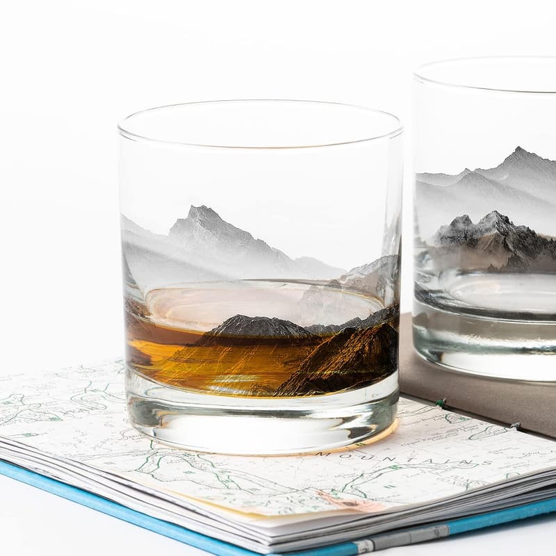 Nature-Themed Black Lantern Whiskey Glasses, 11oz