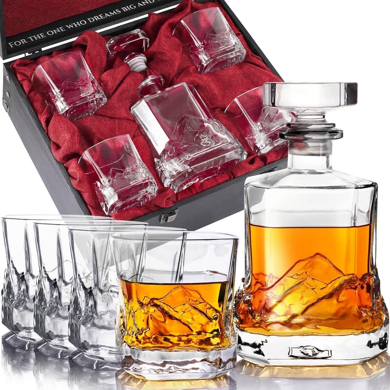 Mountain Expedition Whiskey Decanter Set with 4 Glasses for Men