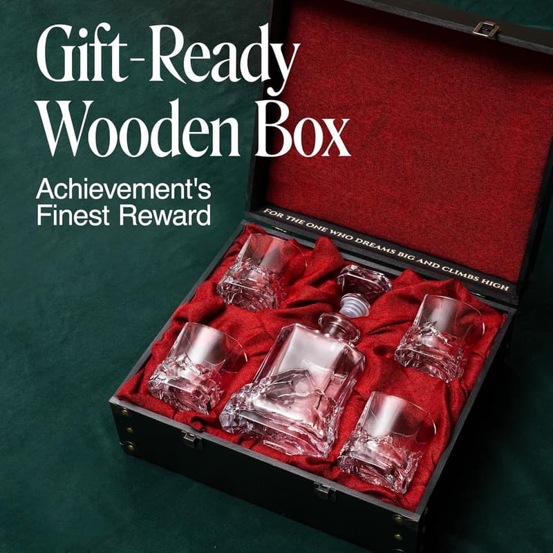 Mountain Expedition Whiskey Decanter Set with 4 Glasses for Men