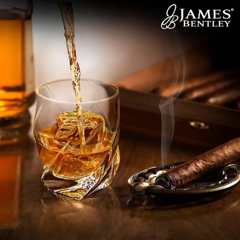 Whiskey Set of 2 Hand Blown Double Wall Tumblers with Ice Mold