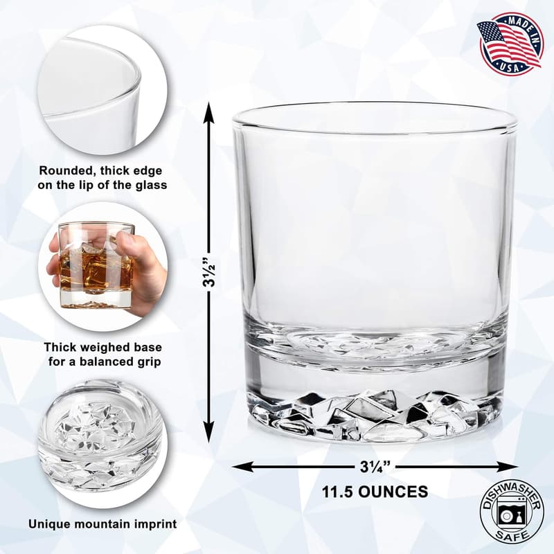 Mountain Imprint Whiskey Glass Set of 4 - 11.5 oz Tumblers