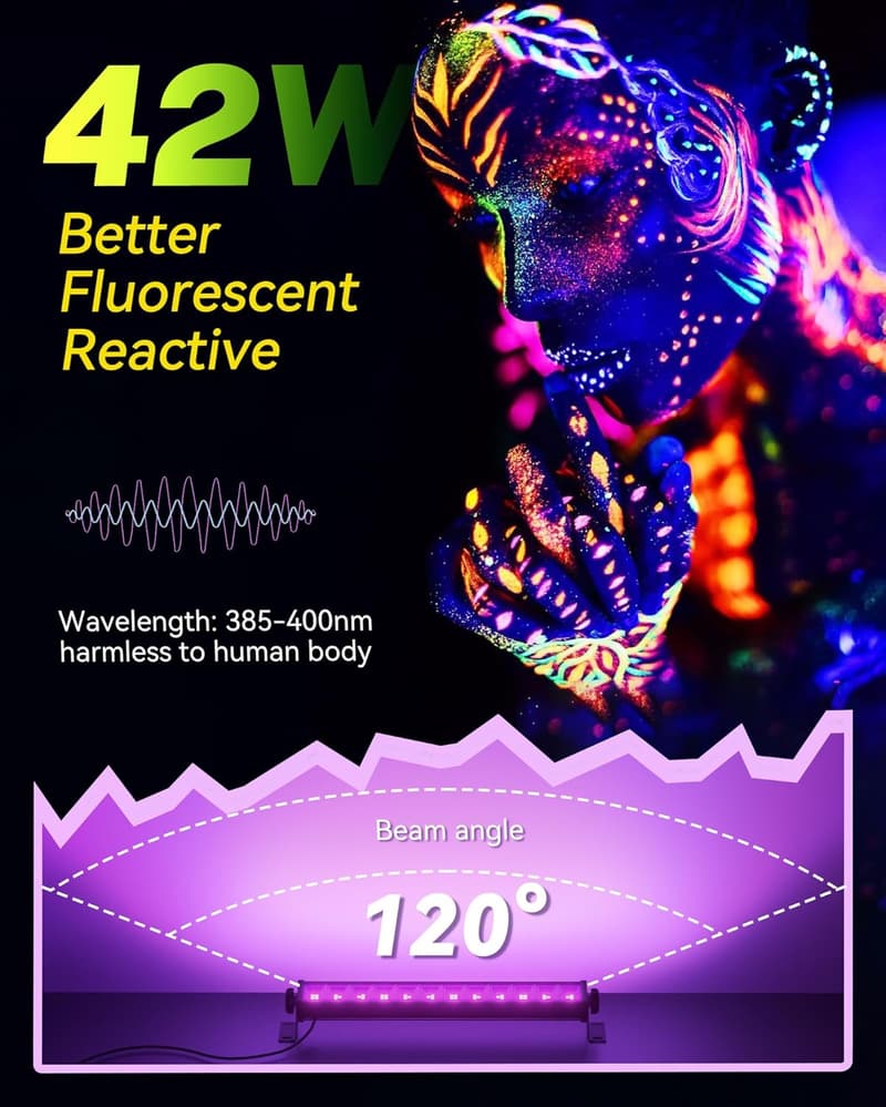 42W LED Black Light Bar - 2 Pack for Halloween Decor & Parties