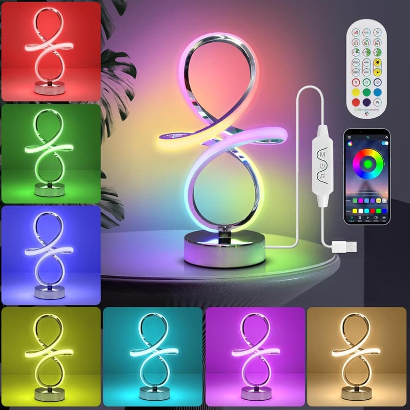 Multicolor LED Spiral Table Lamp with Remote - Modern Design