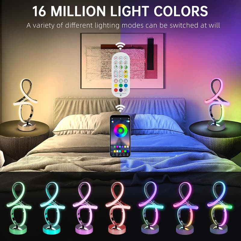 Multicolor LED Spiral Table Lamp with Remote - Modern Design