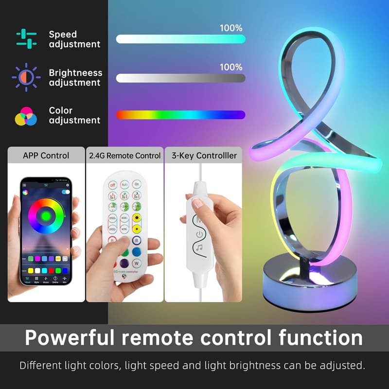 Multicolor LED Spiral Table Lamp with Remote - Modern Design