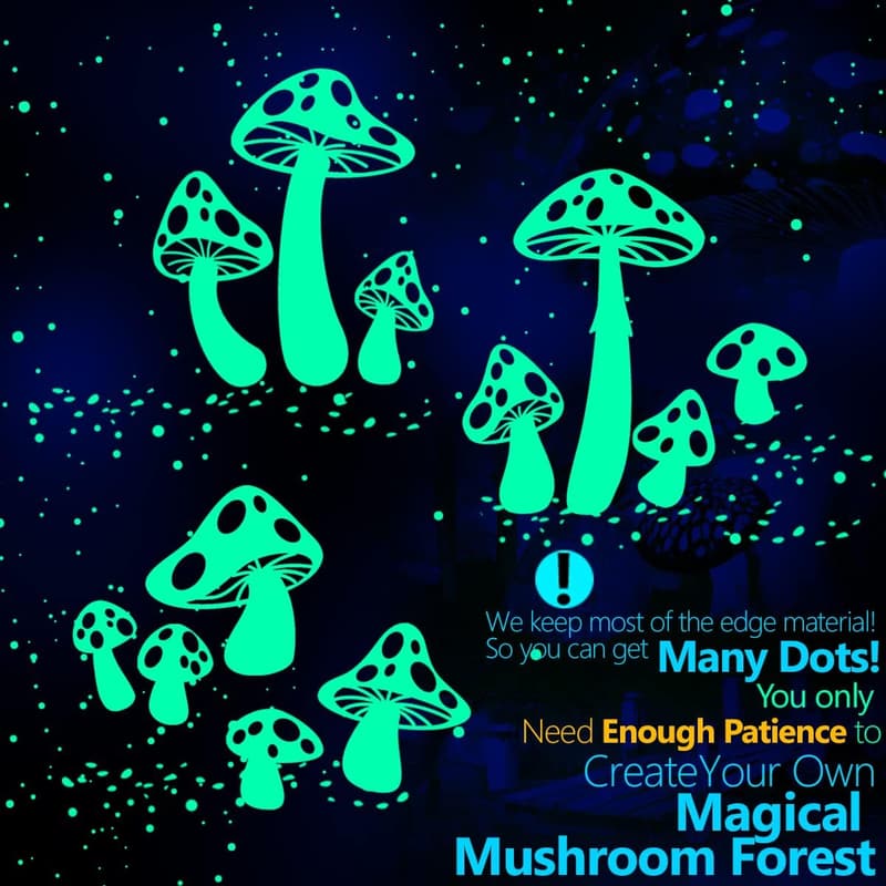 Glow in The Dark Mushroom Stars - Ceiling and Wall Decor