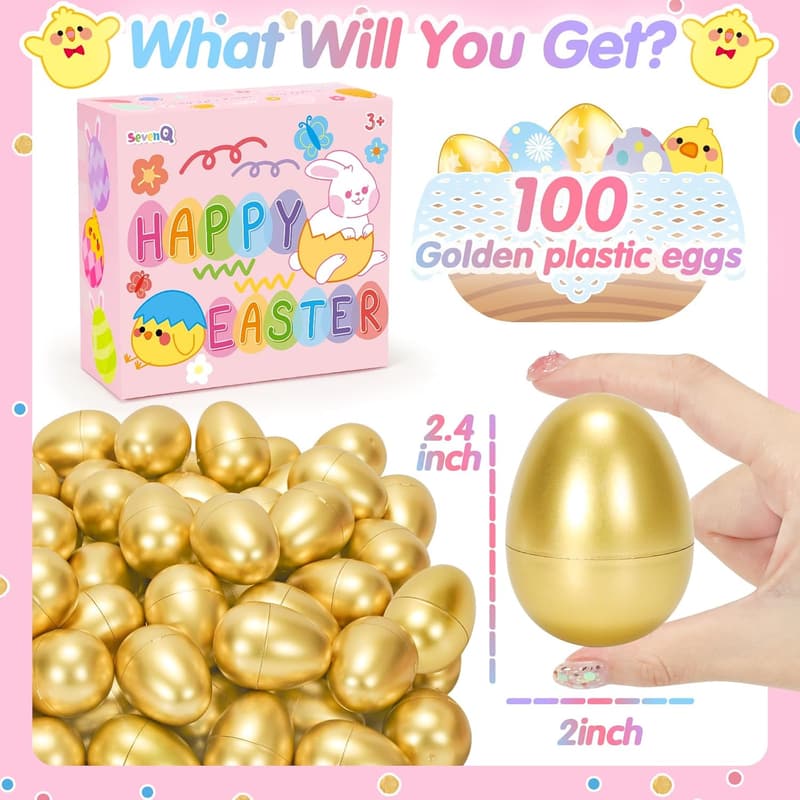 Fillable Golden Easter Eggs - 100 Pcs for Kids' Egg Hunt