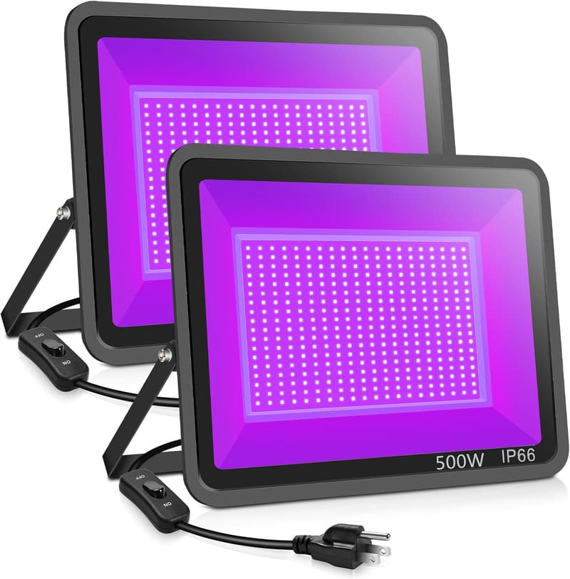 500W Outdoor Waterproof Black Lights - 2 Pack for Parties
