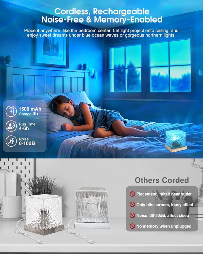 Cordless Rechargeable Aurora Ocean Wave Projector Light